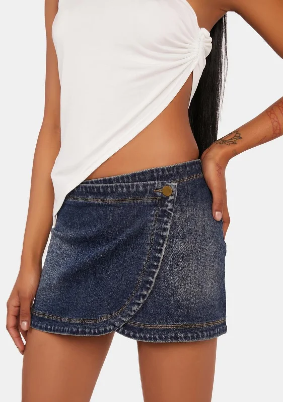 Plus-Size Women's Garments Sophisticated Street Style Offers Wrap Low-Rise Denim Mini Skirt