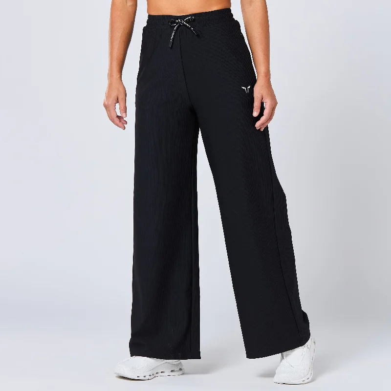 Women's Loungewear Clothes Urban Fashion Ribbed Wide Leg Pants - Black