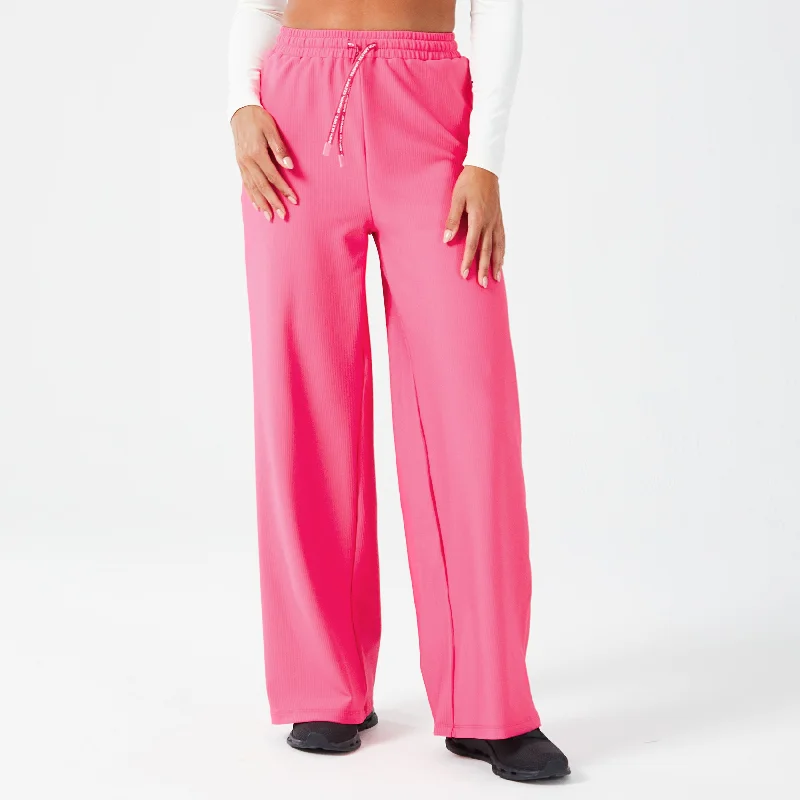 Women's Luxury Apparel Latest Fashion Ribbed Wide Leg Pants - Hot Pink