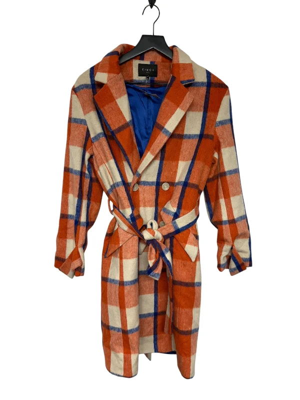 Coat Trench Coat By Cmc In Blue & Orange, Size: S