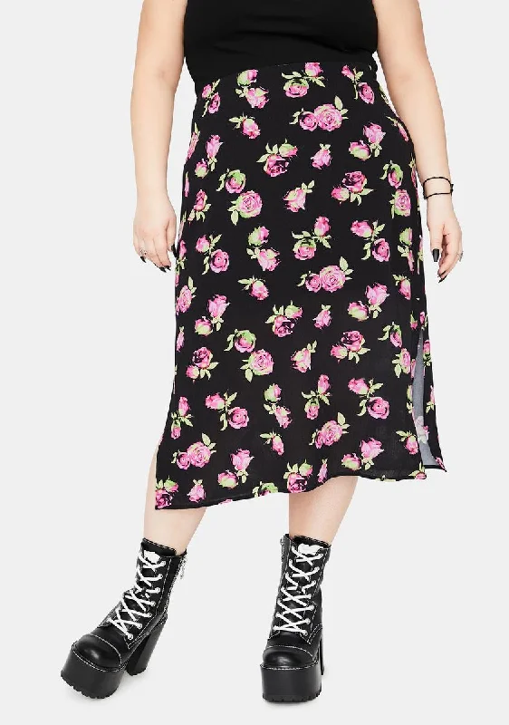 Women's Transitional Apparel Seasonal Clearance She's Lost In Yesterday Floral Midi Skirt