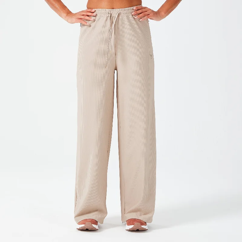 Women's Elegant Outfit Essentials On Sale Ribbed Wide Leg Pants - Cobblestone