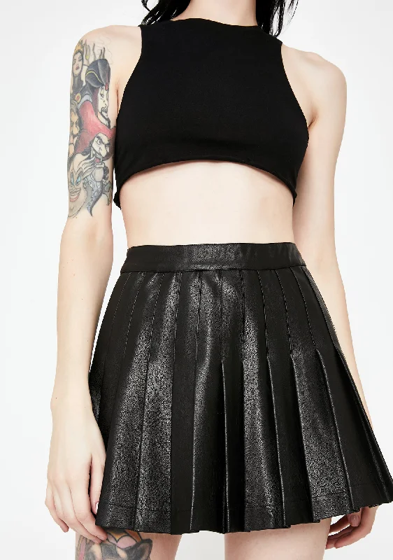 Women's Elegant Clothing Sets Trend Forward Threads Vegan Leather Pleated Mini Skirt