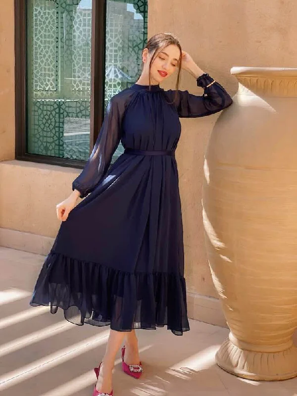 Modern Women's Clothes Top Deals Aria - Navy Blue Chiffon Dress