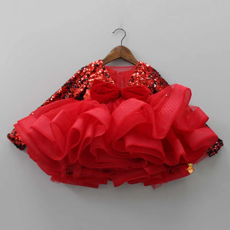 Women's High-End Clothing Essentials On Sale Elegant Red Sequined Bow Dress