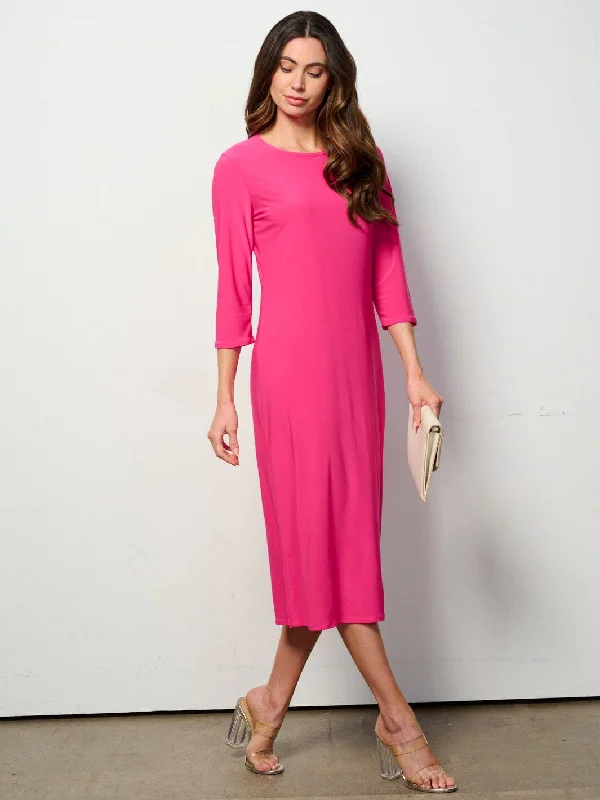 Women's Transitional Outfit Relaxed Style Deals WOMEN'S 3/4 SLEEVES SOLID MIDI DRESS