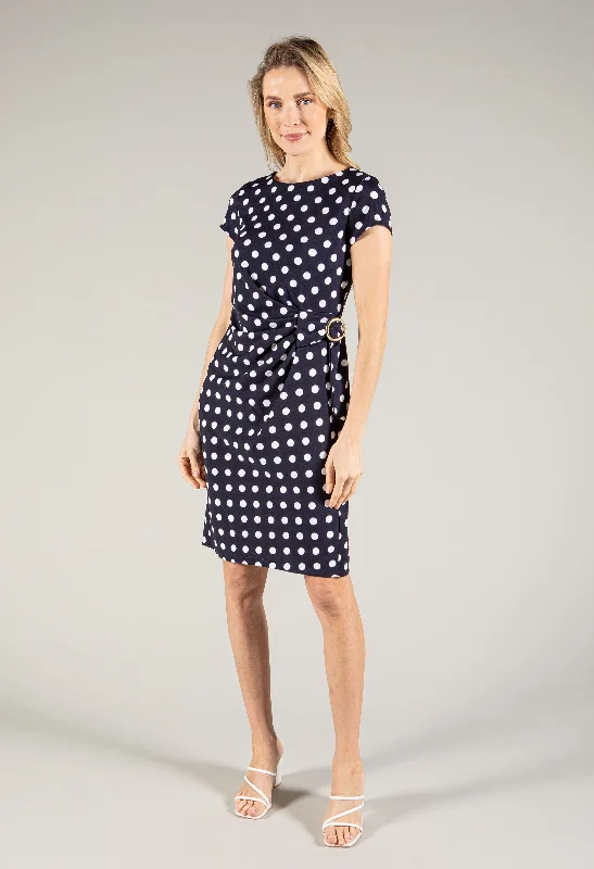 Women's Outerwear Clothing Elegant Fashion Offers Polka Dot Belted Dress