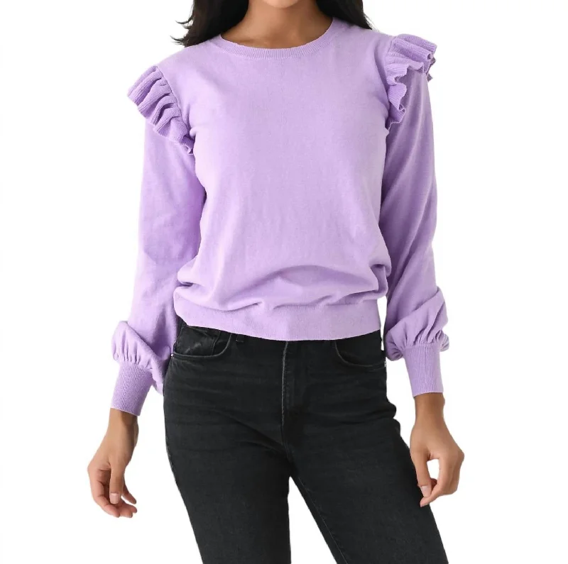 High-Fashion Women's Clothing Urban Style Promotions Ruffle Sleeve Sweater In Lavender