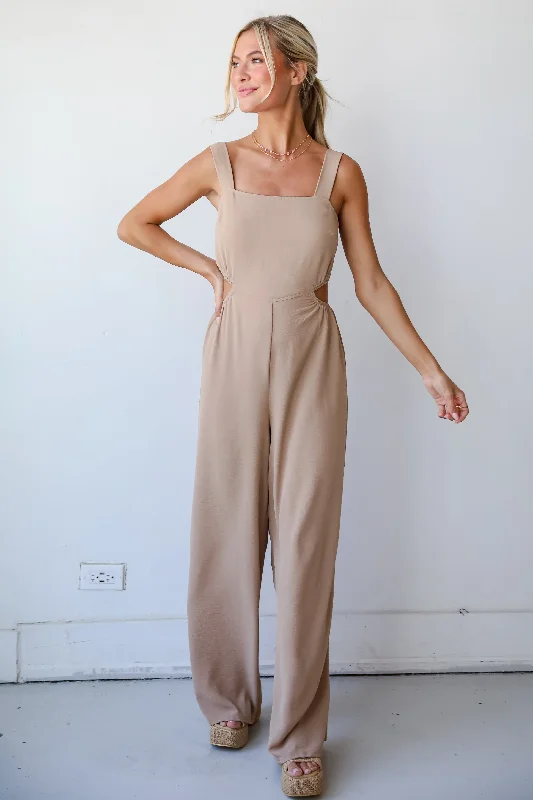 Women's Evening Wear Attire Chic Trend Collection FINAL SALE - Musing About You Mocha Jumpsuit