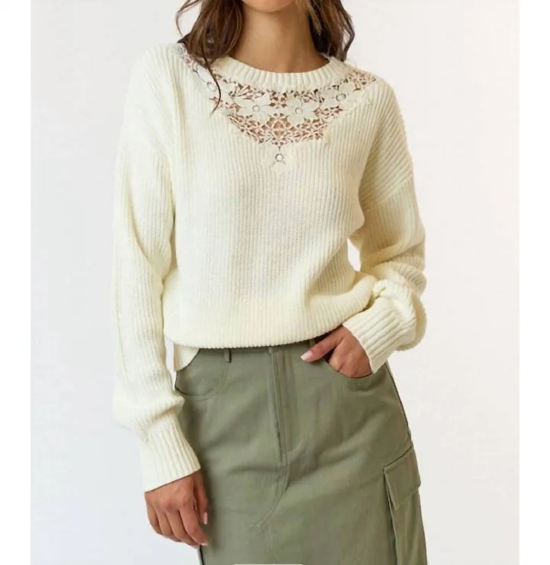 Affordable Women's Clothing Trend Alert Lace Top Sweater In Ivory