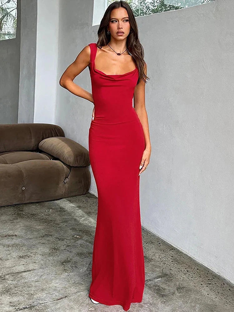 Women's Casual Apparel Fashion Forward Femininity Bow Long Slim Bodycon Spaghetti Strap Backless Sexy Spring Summer Maxi Dress