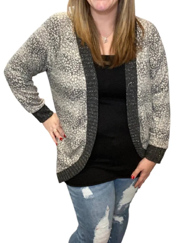 Women's Formal Event Clothing Step Ahead, Lead The Trend Leopard Fleck Cardigan In Grey