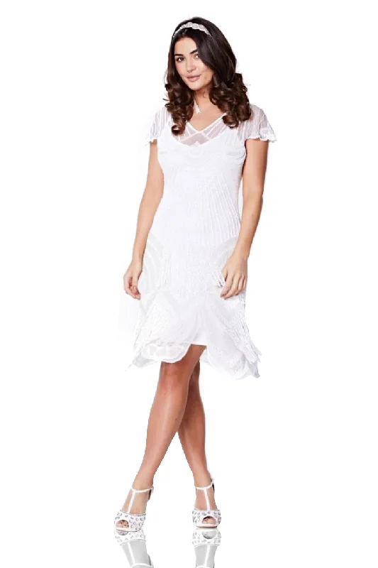 Women's Clothing For Holiday Travel Seasonal Trends 1920s Cocktail Party Dress in White