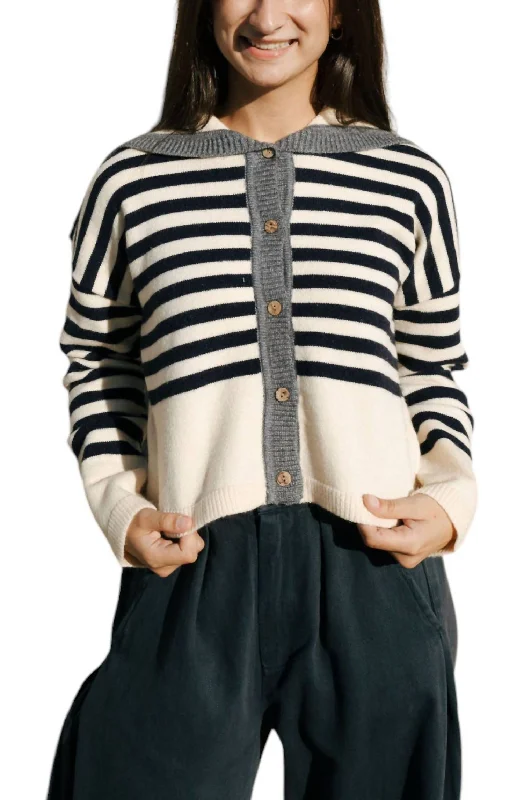 Formal Attire For Women The Good Stuff Stripe Sailor Collar Sweater In Navy Stripe