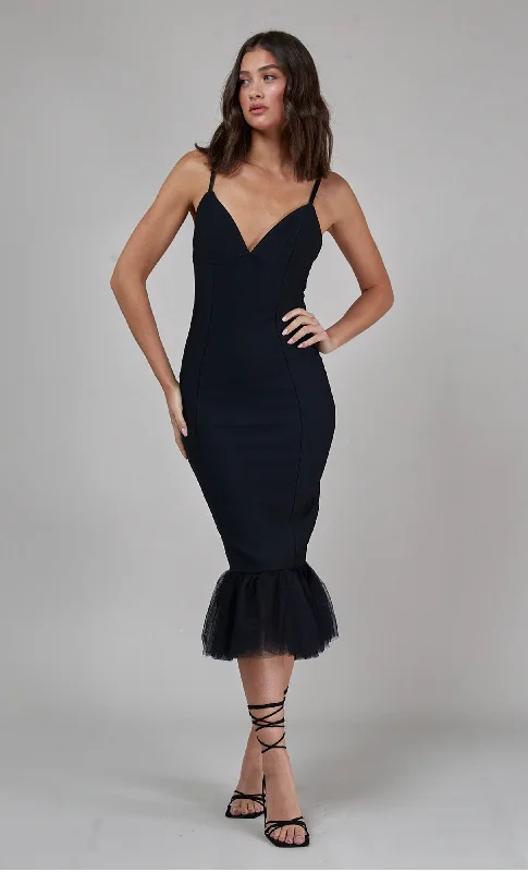 Women's Trendy Outfit Classic Chic Deals Black Bandage Fishtail Midi Dress