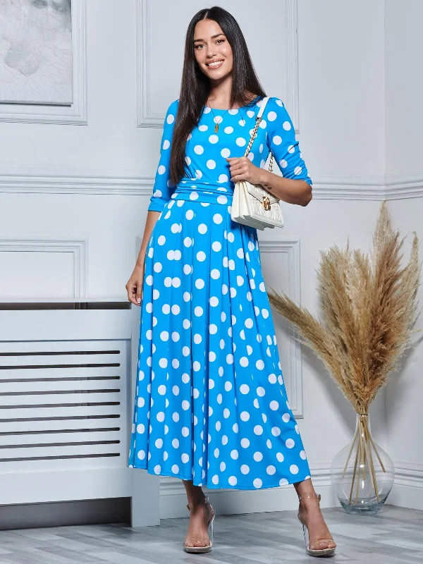 Women's Professional Garments Trendy Styles Jolie Moi Deasia Polka Dot Print Maxi Dress, Blue Polka