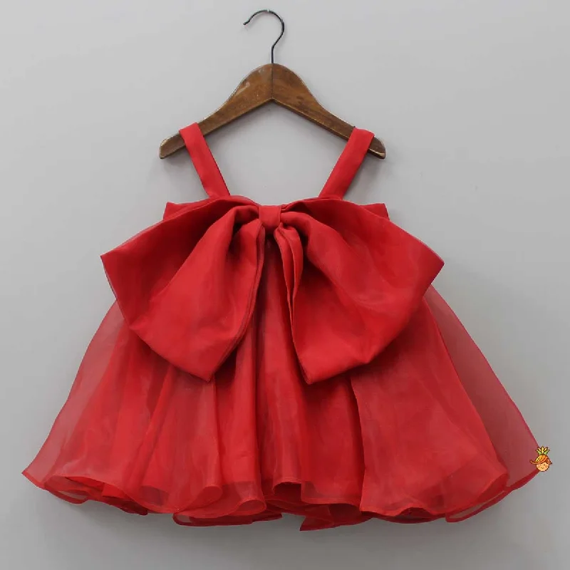 Fashionable Women's Clothing Casual Yet Chic Sales Oversized Bow Organza Red Strappy Dress