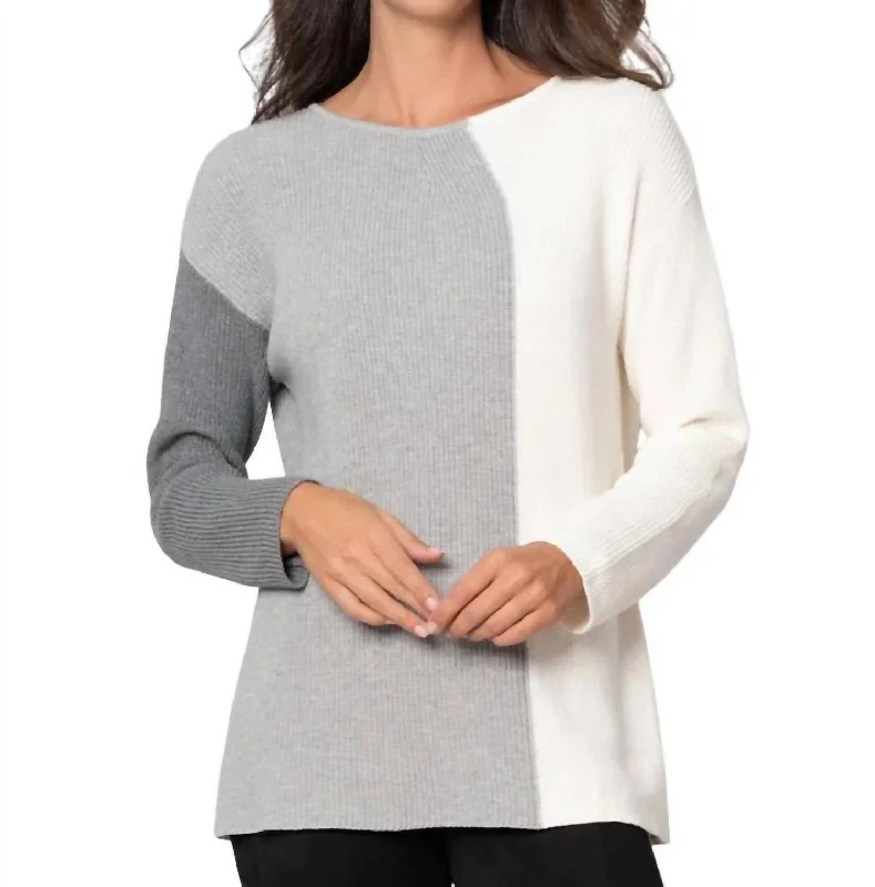 Women's Workout Garments Clearance Sale, All Cheap Modern Mix Sweater In Dark Gray/light Gray/ivory