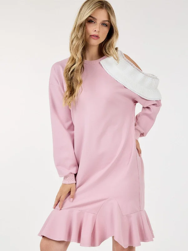 Women's Holiday Clothes Bid Farewell To The Old Season WOMEN'S LONG SLEEVE RUFFLE DETAILED COLORBLOCK MIDI DRESS