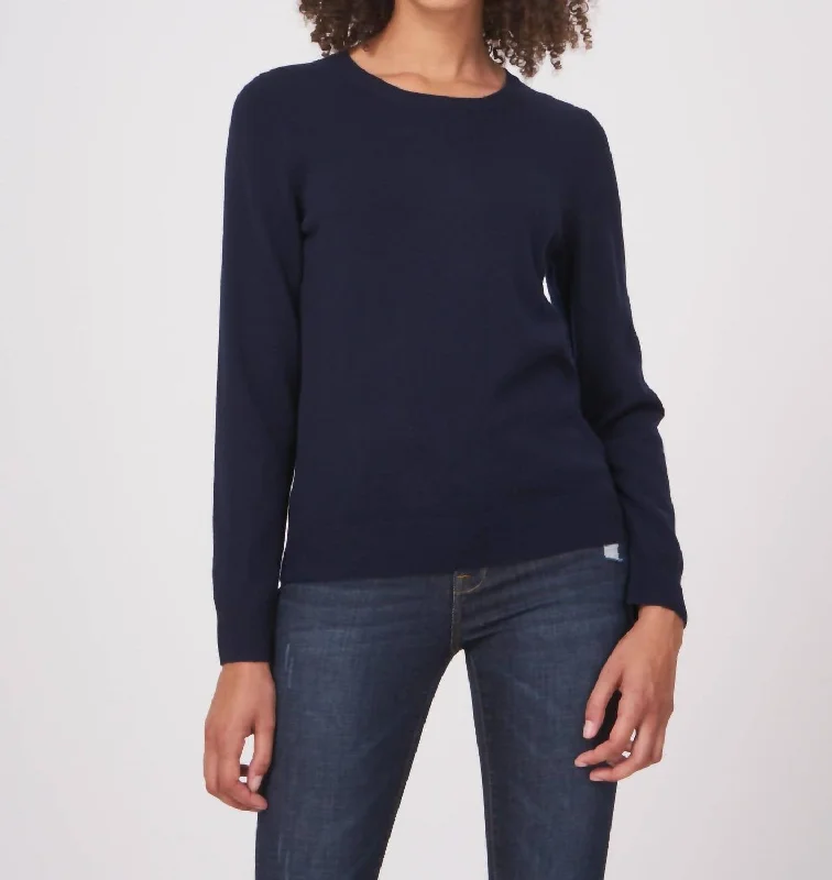 Women's Professional Outfit Casual Fashion Basic Organic Cashmere Round Neckline Sweater In Navy