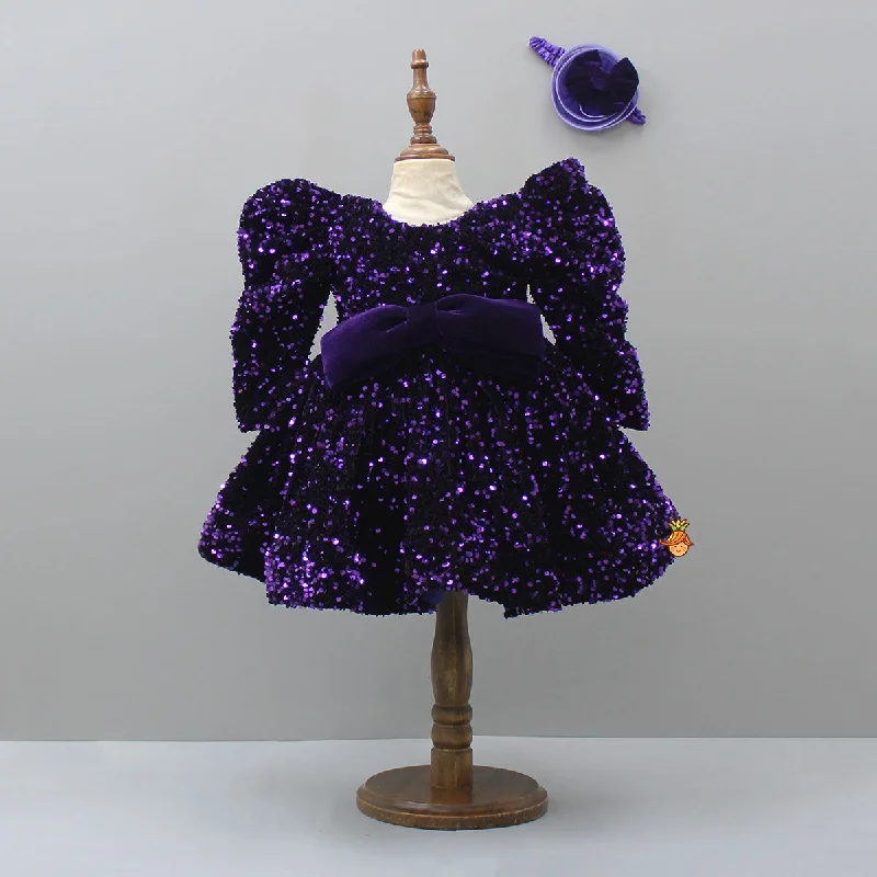 Sustainable Women's Clothes Must-Have Style Discounts Stylish Sleeves Exquisite Purple Dress With Head Band