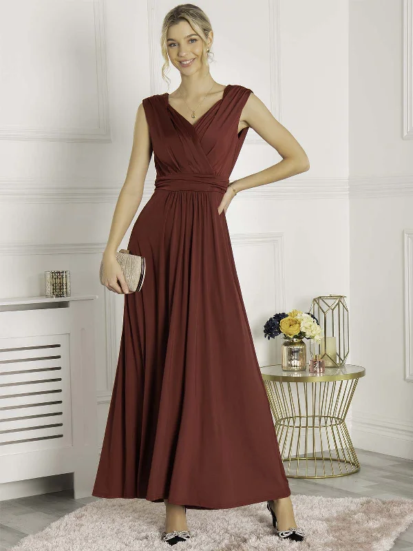 Charming Women's Clothes For Special Events Flirty Fashion Discounts Plunge V Neck Draped Maxi Dress, Burgundy