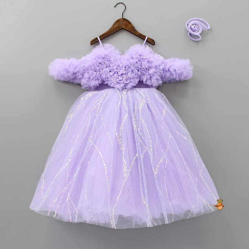 Women's Fashionable Clothing Sets Trendy Fashion Sale Exquisite Ruffled Lavender Gown With Matching Hair Clip