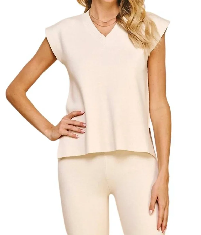 Women's Occasion Wear Clothing Limited-Time Offer V Neck Sweater Vest In Cream