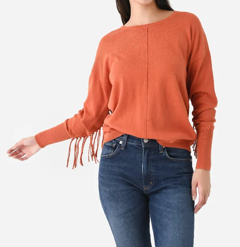 Women's Seasonal Clothing Classic Elegance Sales Fringe Sweater In Amber