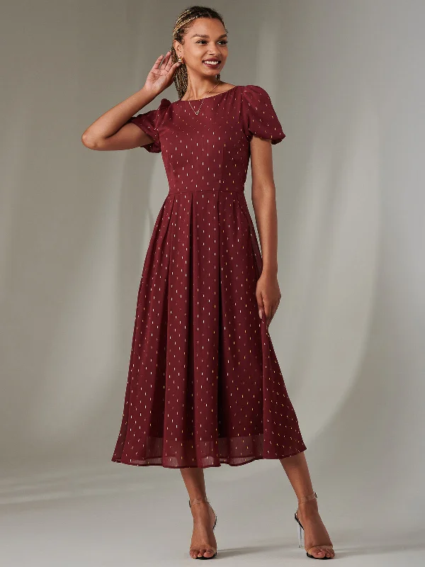 Women's Plus-Size Garments Inspired By You, Designed For You Metallic Spot Chiffon Midimix Dress, Burgundy