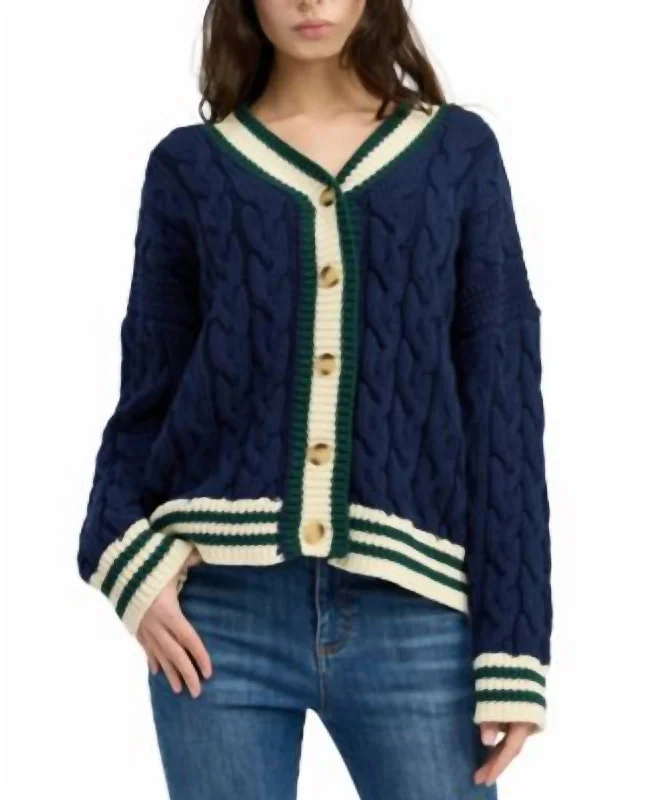 Plus-Size Women's Clothing Fall Sale, Prices Drop Spencer Cable Knit Cardigan In Navy/green