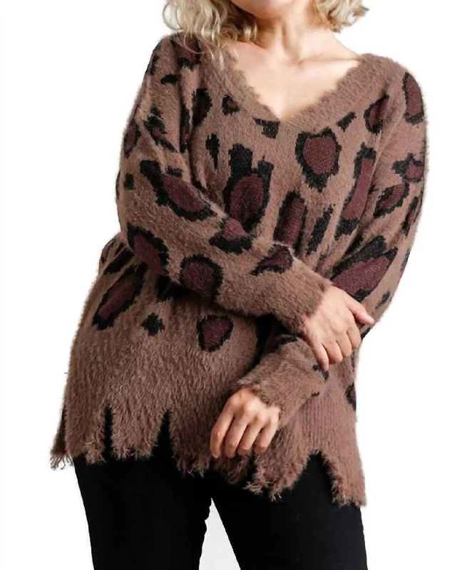 Women's Professional Attire Bold Fashion Sales Fuzzy Leopard Sweater In Mocha