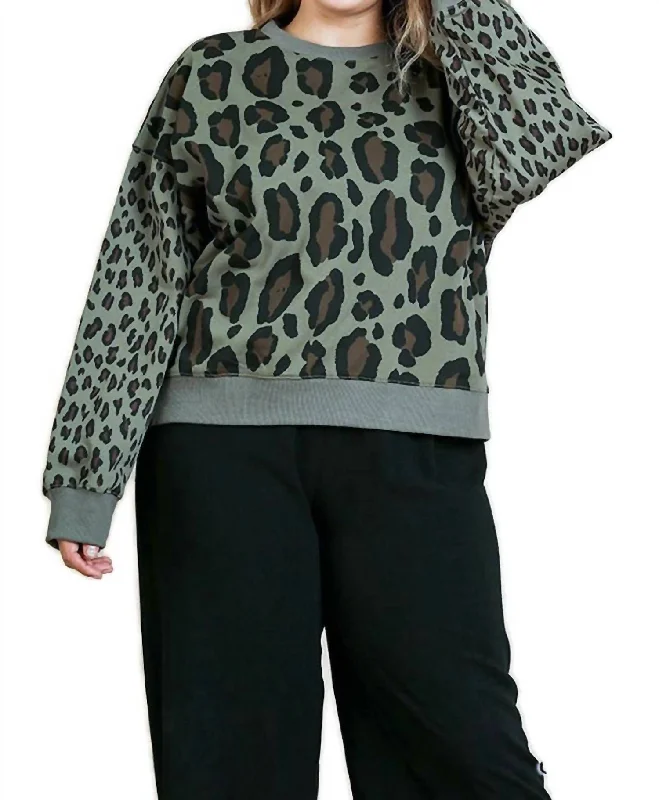 Classic Women's Clothing Styles Fashion-Forward Wild Leopard Sweater In Olive Mix