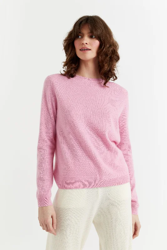 Charming Women's Garments Playful Fashion Offers Candy-Pink Cashmere Crew Sweater