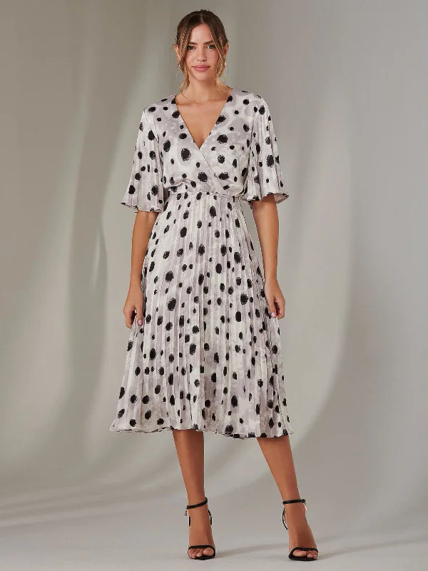 Women's Clothing And Garments Sets Discover Promotions Pleated Wrap Midi Dress, White Polka Dot