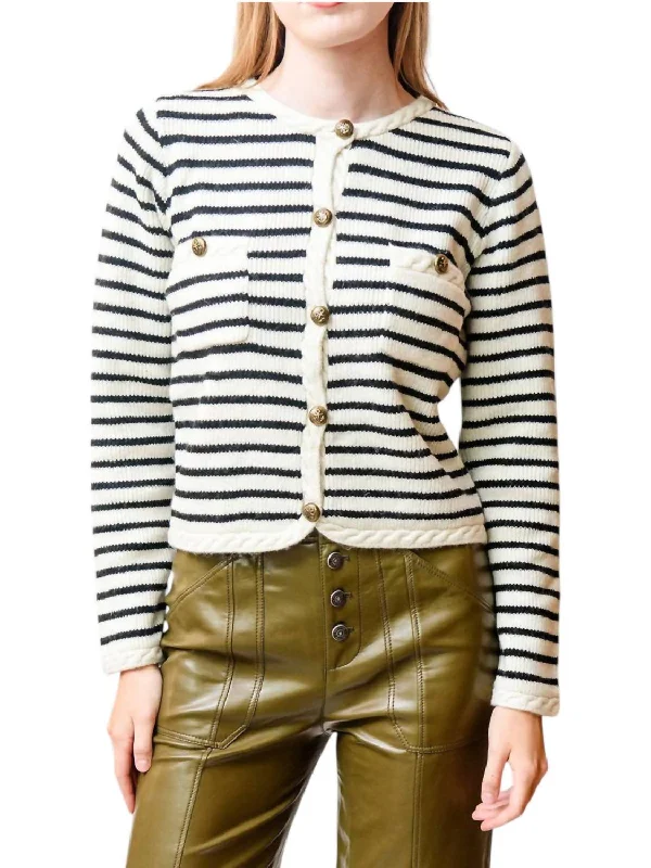 Women's Tailored Outfit Fashion Sale Stripe Cardigan In Black/white