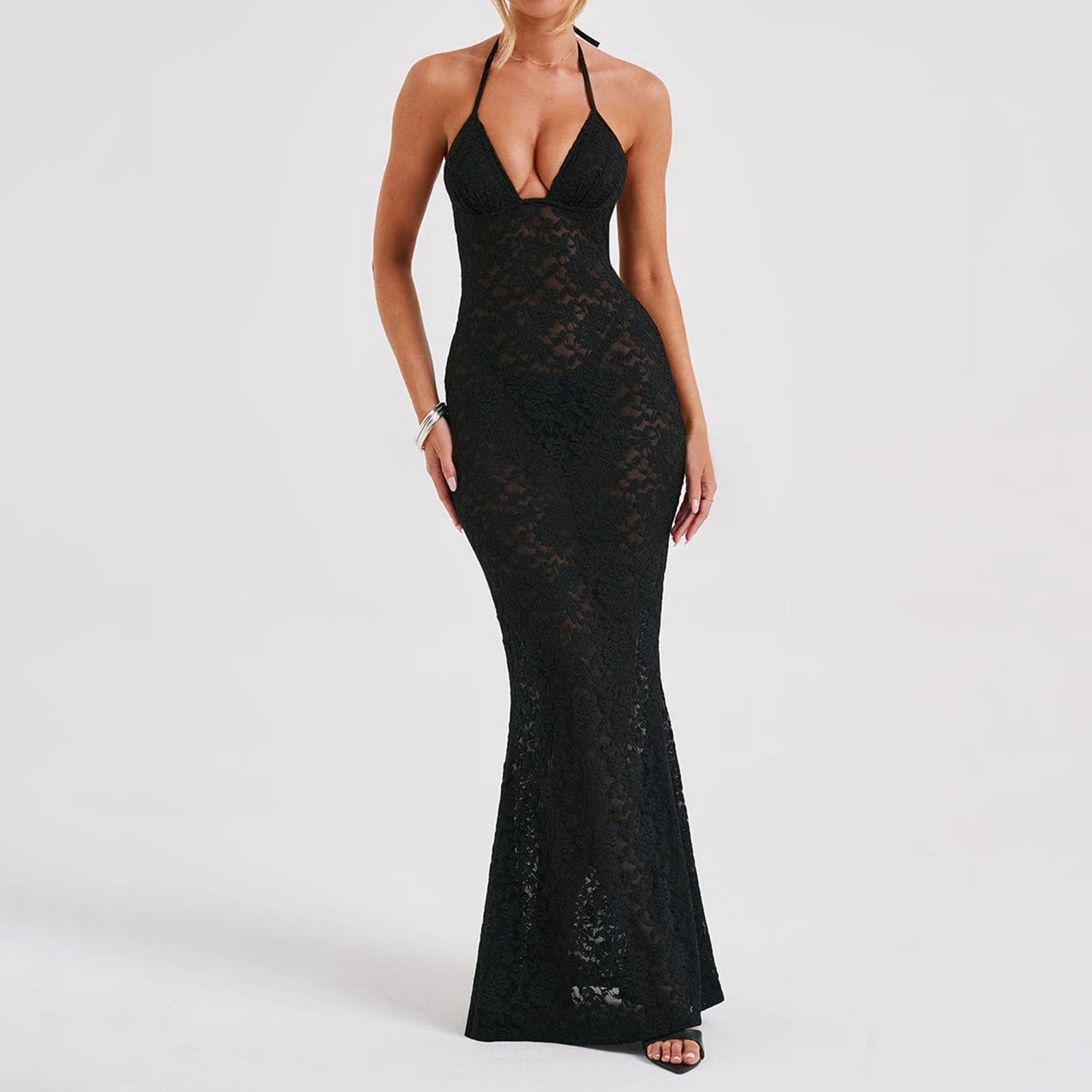 Women's Clothing Sets Classy Style Discounts FashionSierra - See Through Backless Black Spaghetti Strap Sleeveless Club Party Long Maxi Dress