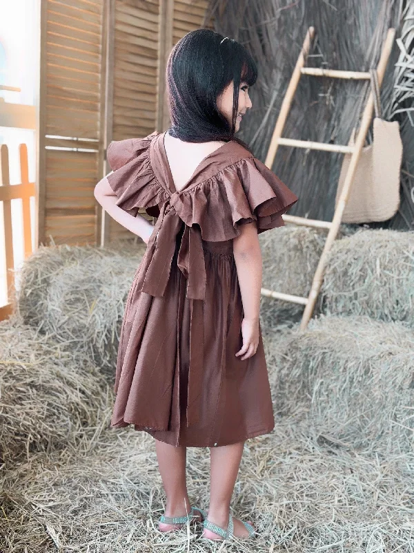 Women's Resort Apparel High-End Style Discounts Mini Bronie Cotton Dress - Brown