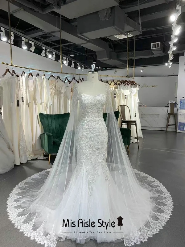 Women's Fashionable Clothing Sets Holiday Glam Mermaid Lace Cape Wedding Dress