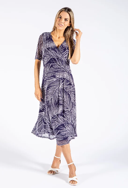 Affordable Women's Garments New In This Season Palm Print V Neckline Dress