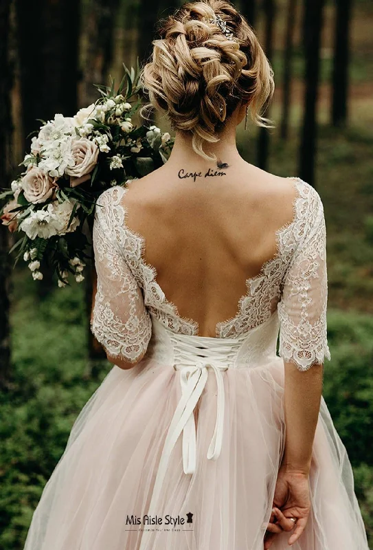 Women's Trendy Clothing Break Fashion Norms Half Sleeve Blush Pink Wedding Dress