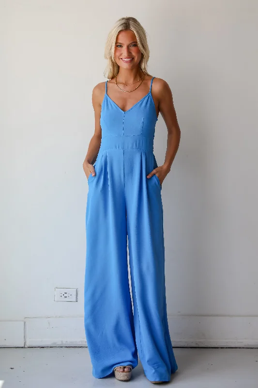 Women's Cozy Outfit For Lounging Swimwear Summer Blowout FINAL SALE - Cheerful Sweetie Blue Jumpsuit