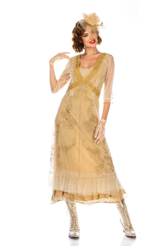 Women's Vacation Attire Stylish Deals Vintage Titanic Style Dress in Gold by Nataya