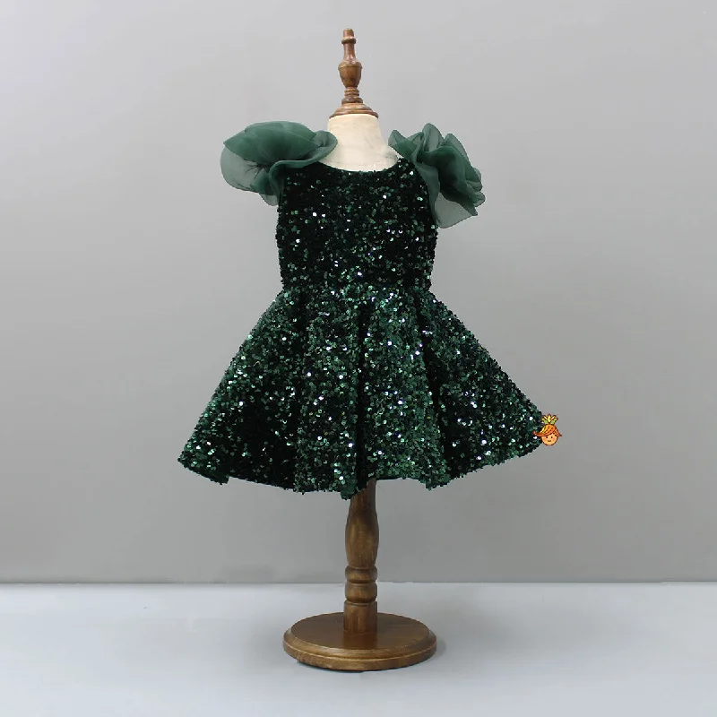 Stylish Women's Outerwear Apparel Casual Chic Sequined Velvet Green Dress