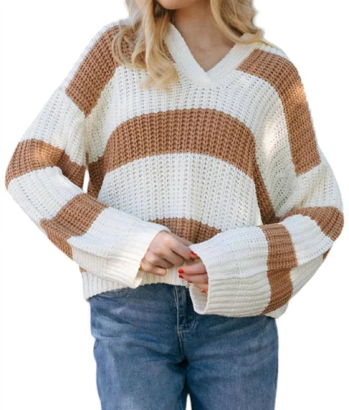 Women's Clothes For The Office Fashion Forward Stripe Sweater In Camel