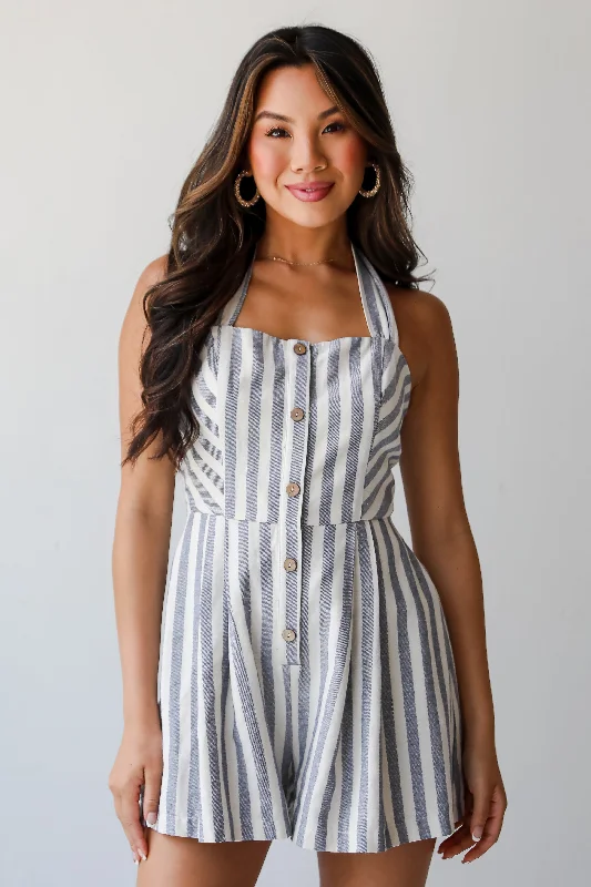 Women's Attire Gift Ideas FINAL SALE - So Serene Navy Striped Halter Romper