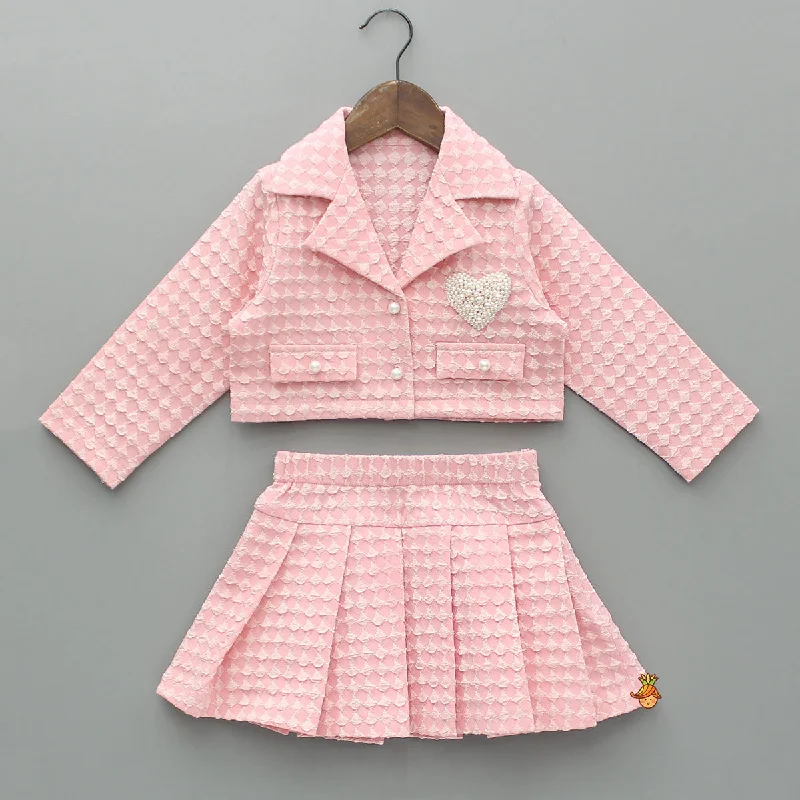 Women's Chic Outerwear Garments Spring Fashion Pretty Pink Shirt Style Top With Pleated Skirt