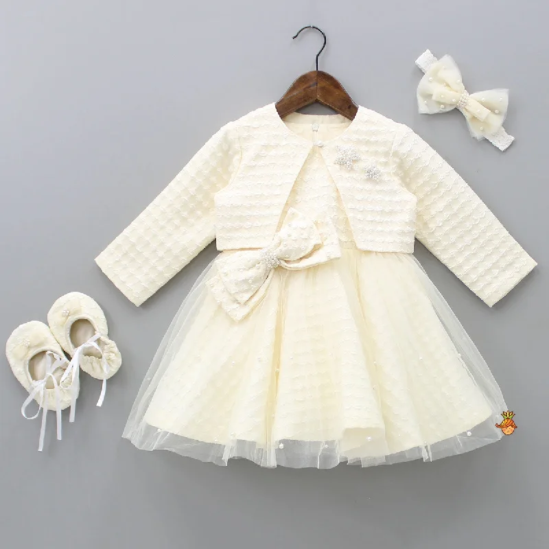 Women's Formal Clothes Limited-Time Offer Beautiful Cream Bowie Dress With Jacket And Matching Head Band With Booties