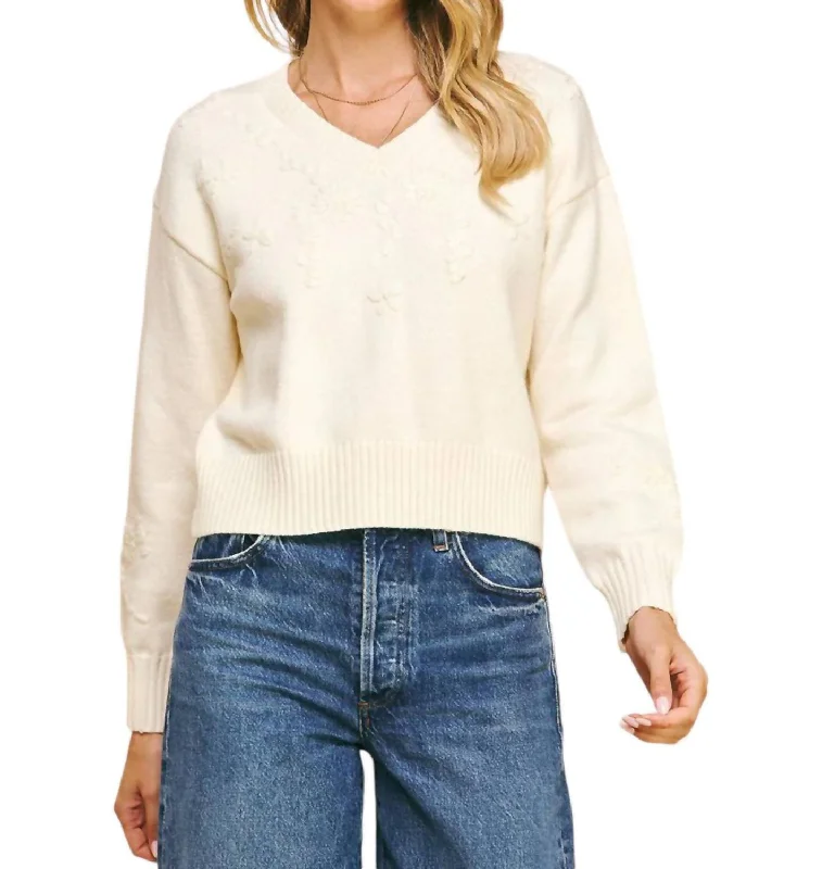 Women's Stylish Professional Apparel Chic Style, Always In Vogue Pearl Embellished Sweater In Ivory