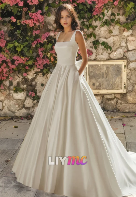 Women's Chic Apparel The Latest Trends Square Sleeveless Pleated A-Line Wedding Dress